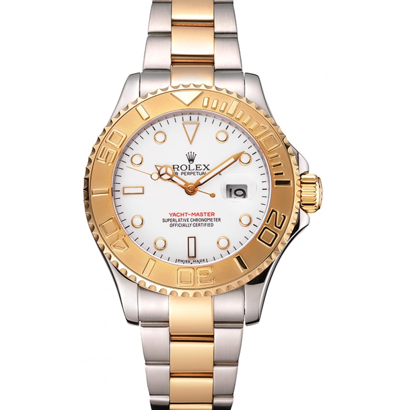Aaa replica watch Two Gold Steel Case Bracelet Yacht-Master Stainless Dial Tone White Bezel Rolex 0823